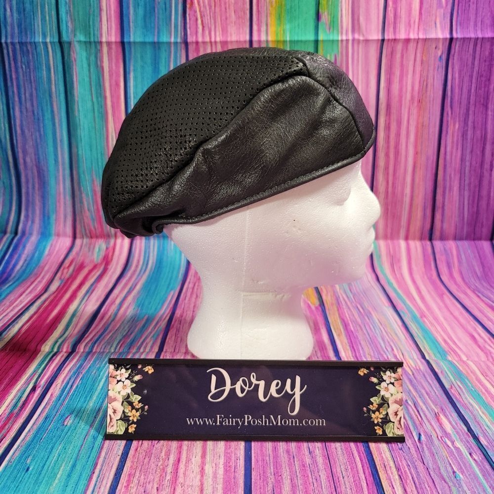 Black Aerated Leather Motorcycle Riders Breeze Cap